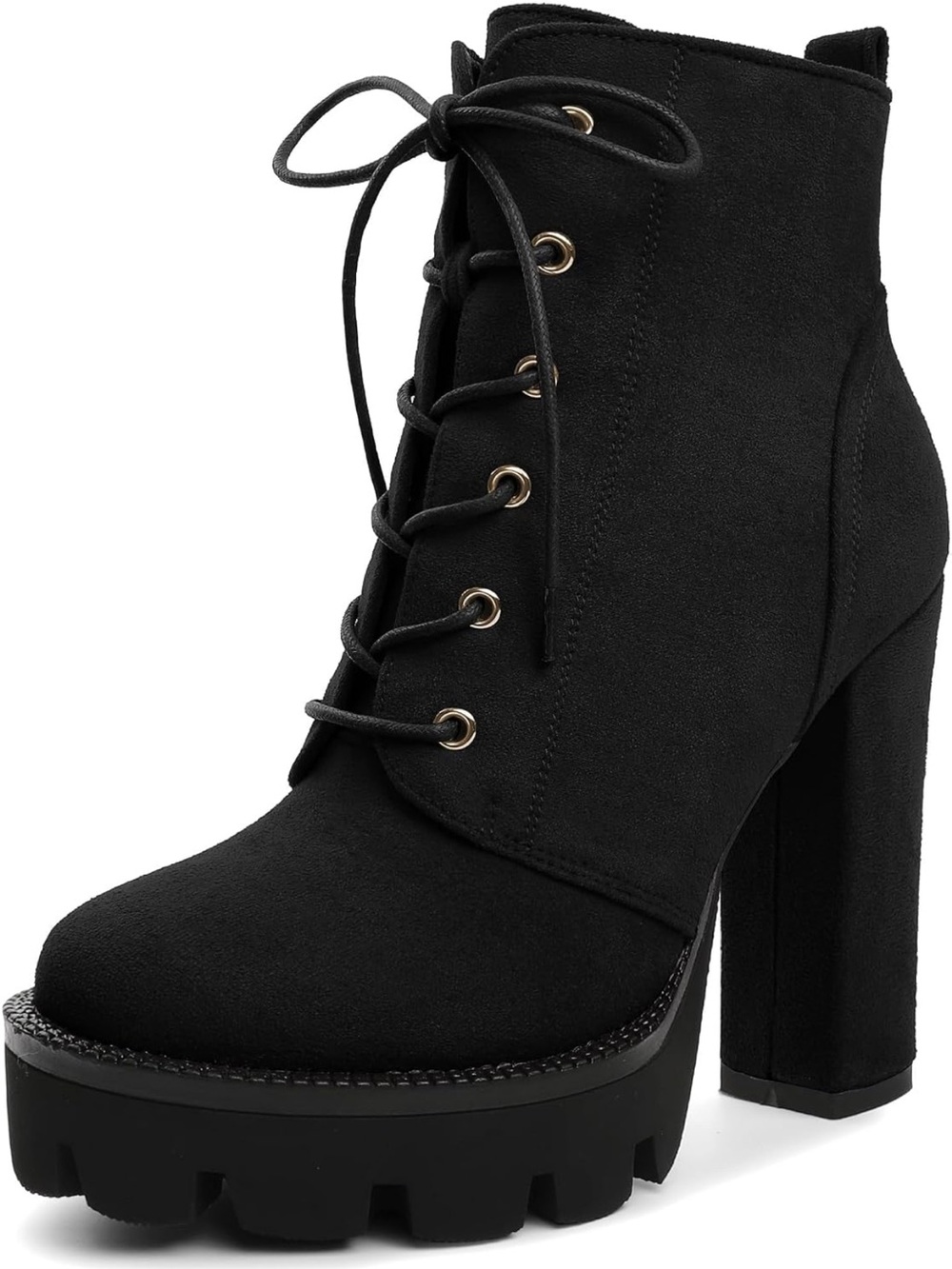 Amazon Black Lace-Up Platform Ankle Boots for Women